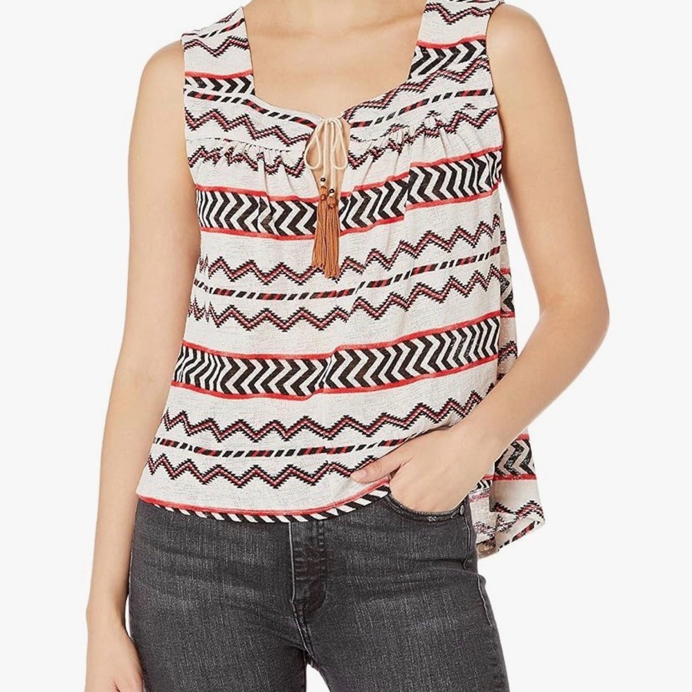 Misa Los Angeles New Size‎ XS Marianna Tassel Sleeveless Top Boho Tribal Print